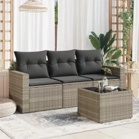    4 részes világosszürke polyrattan kerti ülőgarnitúra párnákkal