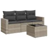  4 részes világosszürke polyrattan kerti ülőgarnitúra párnákkal