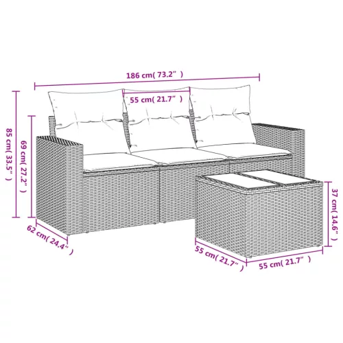  4 részes világosszürke polyrattan kerti ülőgarnitúra párnákkal