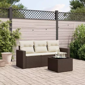    4 részes barna polyrattan kerti ülőgarnitúra párnákkal