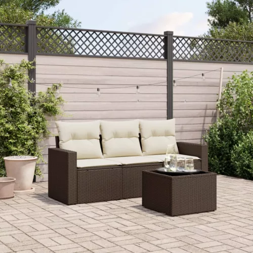 4 részes barna polyrattan kerti ülőgarnitúra párnákkal