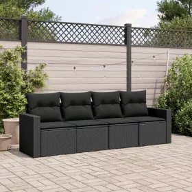    4 részes fekete polyrattan kerti ülőgarnitúra párnákkal