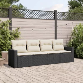    4 részes fekete polyrattan kerti ülőgarnitúra párnákkal