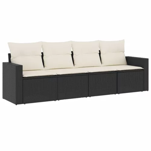  4 részes fekete polyrattan kerti ülőgarnitúra párnákkal