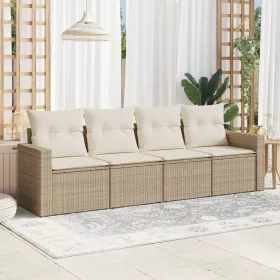    4 részes bézs polyrattan kerti ülőgarnitúra párnákkal