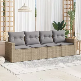    4 részes bézs polyrattan kerti ülőgarnitúra párnákkal
