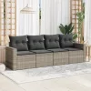  4 részes világosszürke polyrattan kerti ülőgarnitúra párnákkal