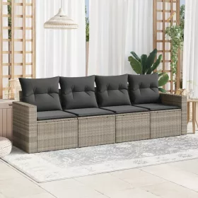    4 részes világosszürke polyrattan kerti ülőgarnitúra párnákkal