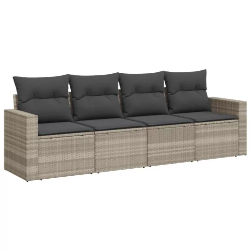  4 részes világosszürke polyrattan kerti ülőgarnitúra párnákkal