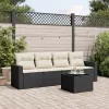 5 részes fekete polyrattan kerti kanapészett párnákkal
