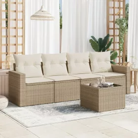    5 részes bézs polyrattan kerti ülőgarnitúra párnákkal
