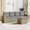  5 részes bézs polyrattan kerti ülőgarnitúra párnákkal