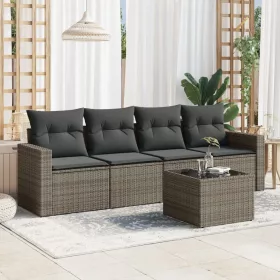    5 részes szürke polyrattan kerti ülőgarnitúra párnákkal