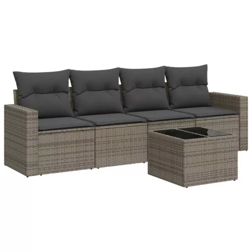  5 részes szürke polyrattan kerti ülőgarnitúra párnákkal
