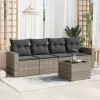  5 részes világosszürke polyrattan kerti ülőgarnitúra párnákkal