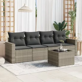    5 részes világosszürke polyrattan kerti ülőgarnitúra párnákkal