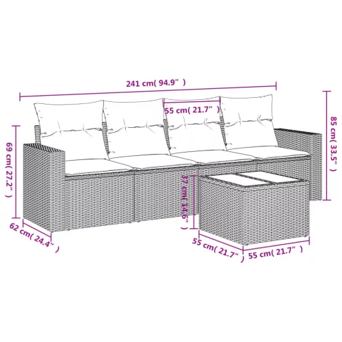  5 részes világosszürke polyrattan kerti ülőgarnitúra párnákkal