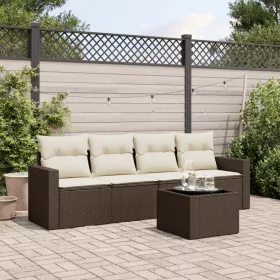  5 részes barna polyrattan kerti ülőgarnitúra párnával