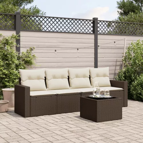  5 részes barna polyrattan kerti ülőgarnitúra párnával