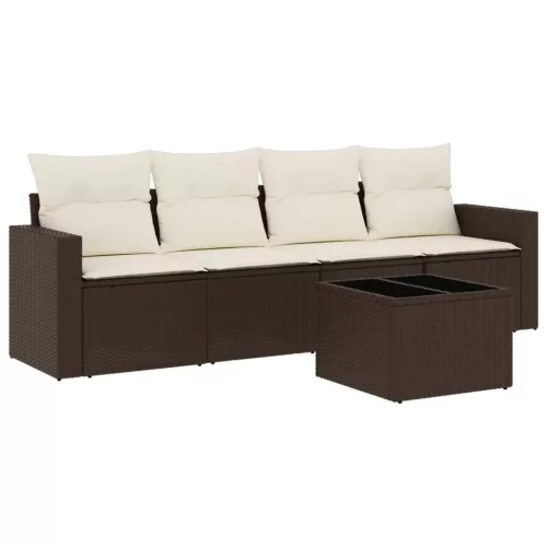  5 részes barna polyrattan kerti ülőgarnitúra párnával
