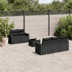    6 részes fekete polyrattan kerti ülőgarnitúra párnákkal