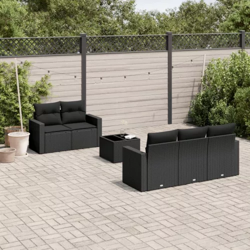  6 részes fekete polyrattan kerti ülőgarnitúra párnákkal