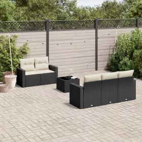    6 részes fekete polyrattan kerti ülőgarnitúra párnákkal