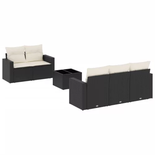  6 részes fekete polyrattan kerti ülőgarnitúra párnákkal