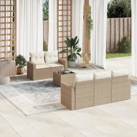  6 részes bézs polyrattan kerti ülőgarnitúra párnával