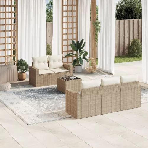  6 részes bézs polyrattan kerti ülőgarnitúra párnával