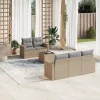  6 részes bézs polyrattan kerti ülőgarnitúra párnával