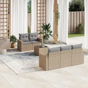  6 részes bézs polyrattan kerti ülőgarnitúra párnával