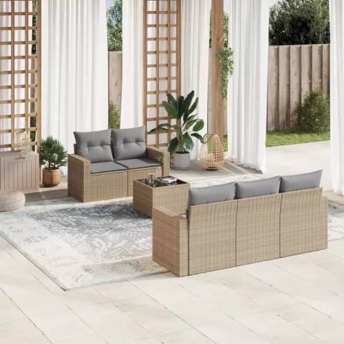  6 részes bézs polyrattan kerti ülőgarnitúra párnával