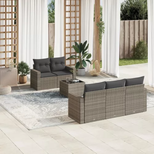  6 részes szürke polyrattan kerti ülőgarnitúra párnákkal