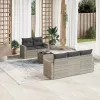  6 részes világosszürke polyrattan kerti ülőgarnitúra párnákkal