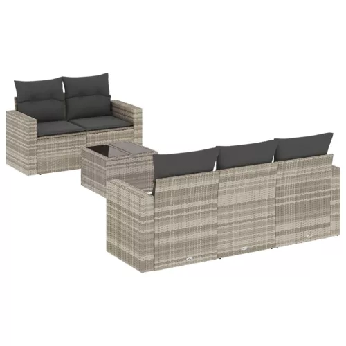  6 részes világosszürke polyrattan kerti ülőgarnitúra párnákkal