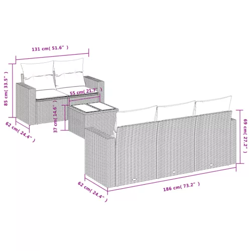  6 részes világosszürke polyrattan kerti ülőgarnitúra párnákkal