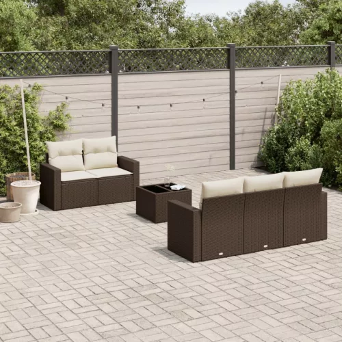  6 részes barna polyrattan kerti ülőgarnitúra párnával