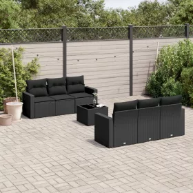    7 részes fekete polyrattan kerti ülőgarnitúra párnával