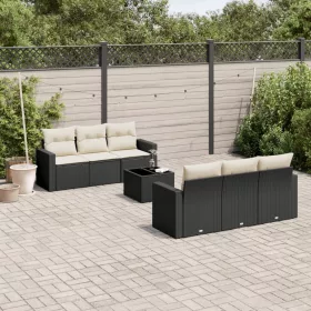    7 részes fekete polyrattan kerti ülőgarnitúra párnával