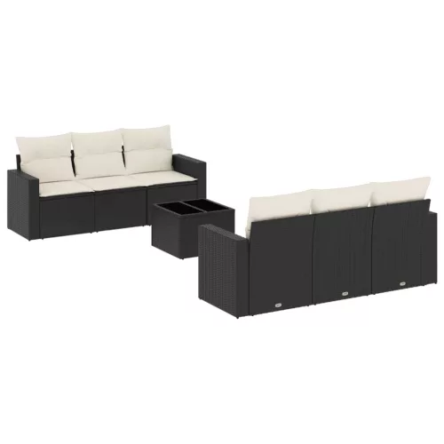  7 részes fekete polyrattan kerti ülőgarnitúra párnával