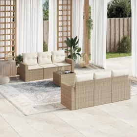    7 részes bézs polyrattan kerti ülőgarnitúra párnákkal