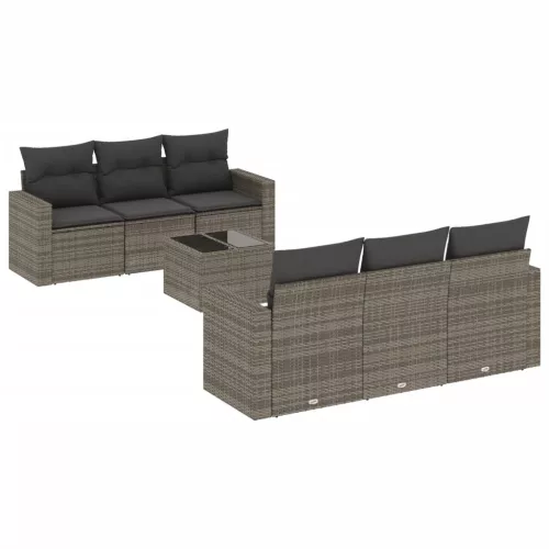  7 részes szürke polyrattan kerti ülőgarnitúra párnákkal