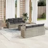  7 részes világosszürke polyrattan kerti ülőgarnitúra párnákkal