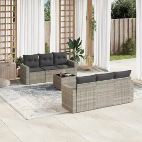    7 részes világosszürke polyrattan kerti ülőgarnitúra párnákkal