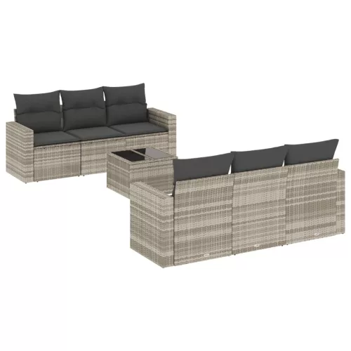  7 részes világosszürke polyrattan kerti ülőgarnitúra párnákkal