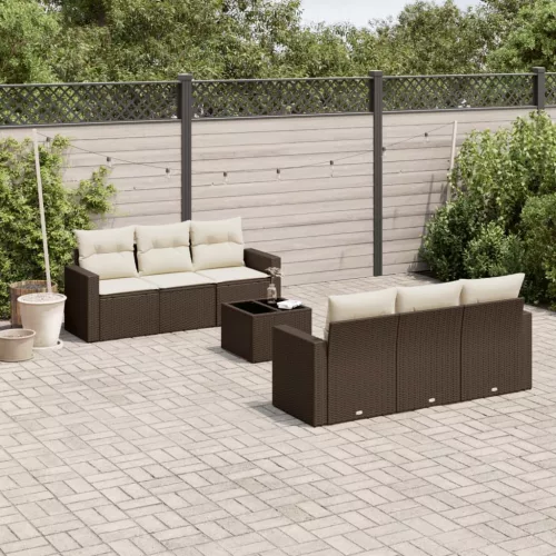  7 részes barna polyrattan kerti ülőgarnitúra párnákkal