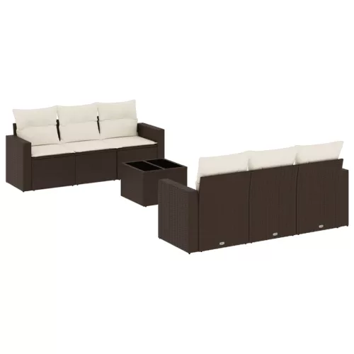  7 részes barna polyrattan kerti ülőgarnitúra párnákkal