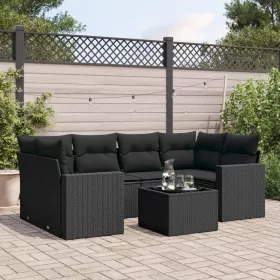    7 részes fekete polyrattan kerti ülőgarnitúra párnával