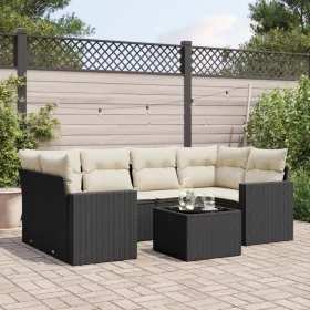    7 részes fekete polyrattan kerti ülőgarnitúra párnával